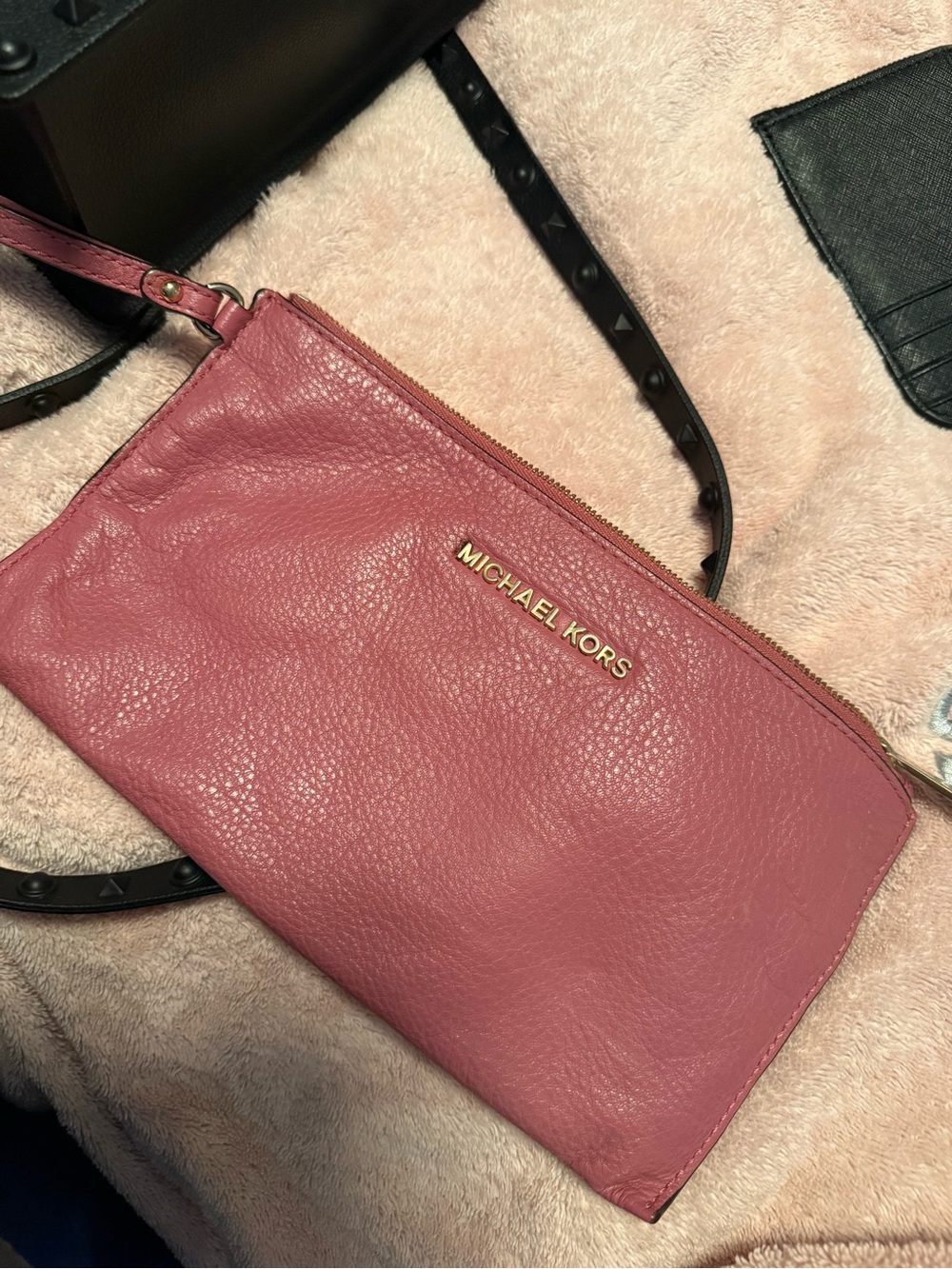 Michael Kors Pink Pebbled Leather Crossbody Wristlet